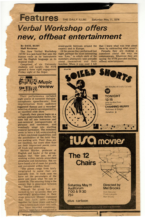 Danl Ruby, “Verbal Workshop Offers New Offbeat Entertainment,” Daily Illini, May 11, 1974, p. 15.