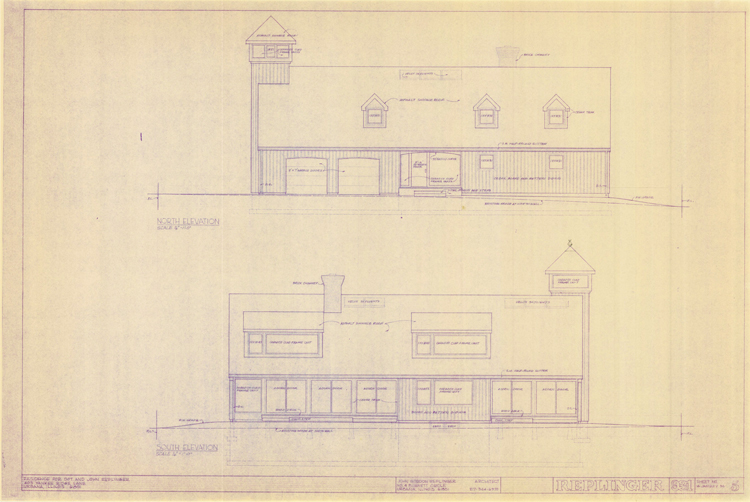 Drawings for Dot and John Replinger Home and Studios, 1994. Blueprints (set no. 2), detail. Courtesy of Mark Opperman and Tomoko Hirose.