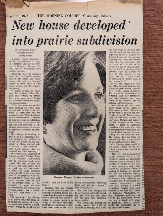 Georgeanne Marty, “New House Developed into Prairie Subdivision,” The Morning Courier  Newsprint on paper  Courtesy of the University of Illinois Archives, record series 12/2/40, box 6, folder 5